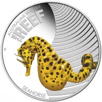 Silver coin Australia KM# 1329 AUSTRALIAN SEA LIFE. THE. REEF. P. SEAHORSE. WR.