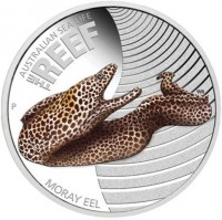 Silver coin Australia KM# 1389 AUSTRALIAN SEA LIFE. THE. REEF. P WR. MORAY EEL.
