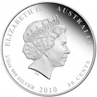 Silver coin Australia KM# 1456 ELIZABETH II AUSTRALIA. IRB. 1/2oz 999 SILVER 2010 50 CENTS.