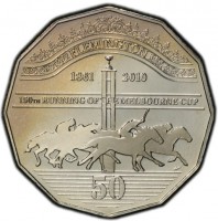 Copper-Nickel coin Australia KM# 1501 FLEMINGTON. 1861 2010. 150TH RUNNING OF THE MELBOURNE CUP. 50.