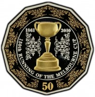 Gold Plated Silver coin Australia KM# 1519 1861 2010. 150th RUNNING OF THE MELBOURNE CUP. 50.