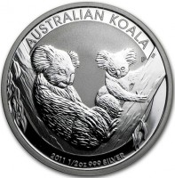 AUSTRALIAN KOALA. P  EM. 2011 1/2OZ 999 SILVER.