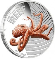 Silver coin Australia KM# 1712 AUSTRALIAN SEA LIFE II. THE REEF. P WR. OCTOPUS.
