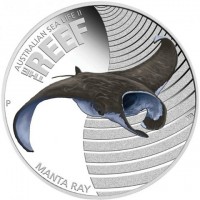 Silver coin Australia KM# 1847 AUSTRALIAN SEA LIFE II. THE REEF. P WR. MANTA RAY.