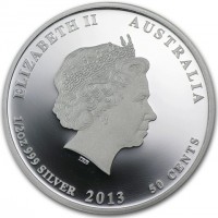 ELIZABETH II AUSTRALIA. 1/2 oz 999 SILVER. 2013 50 CENTS. IRB.