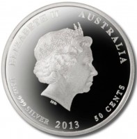 Silver coin Australia KM# 1923 ELIZABETH II AUSTRALIA. 1/2oz 999 SILVER. 2013. 50 CENTS. IRB.