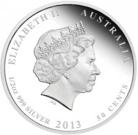 Silver coin Australia KM# 1925 ELIZABETH II AUSTRALIA. 1/2oz 999 SILVER. 2013. 50 CENTS. IRB.