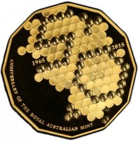 Gold Plated Cupronickel coin Australia KM# 2191a 50. Anniversary of the Royal Australian Mint. 1965 2015. AS.