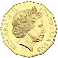 Gold Plated Cupronickel coin Australia KM# 2990 ELIZABETH II. AUSTRALIA 2015. IRB.