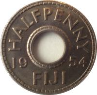 reverse of 1/2 Penny - Elizabeth II (1954) coin with KM# 20 from Fiji. Inscription: HALFPENNY 19 54 FIJI