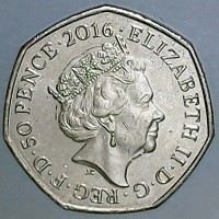 Copper-Nickel coin United Kingdom KM# 1370 ELIZABETH · II · D · G · REG · F · D · 50 PENCE · 2016 · . JC.