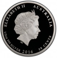 Silver coin Australia KM# 3208 ELIZABETH II AUSTRALIA. IRB. 1/2 oz 999 SILVER 2016 50 CENTS.