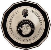 Copper-Nickel coin Australia ELIZABETH II. AUSTRALIA 2016. FIFTY YEARS. AUSTRALIA KG. IRB.
