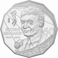 Copper-Nickel coin Australia KM# 2740 RICHIE. BENAUD. 1930 - 2015. 50. RITCHIE.