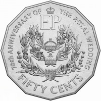 Copper-Nickel coin Australia KM# 2742 70th ANNIVERSARY OF THE ROYAL WEDDING. EP. AS. FIFTY CENTS.