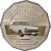 Copper-Nickel coin Australia KM# 3351 FORD AUSTRALIAN CLASSICS. 50. 4 CYLINDER. CORTINA MK1. 1962-1967.