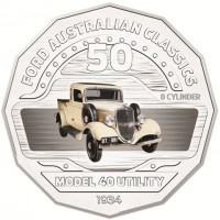 Copper-Nickel coin Australia KM# 3353 FORD AUSTRALIAN CLASSICS. 50. 8 CYLINDER. MODEL 40 UTILITY. 1934.