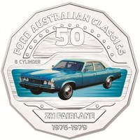 Copper-Nickel coin Australia KM# 3361 FORD AUSTRALIAN CLASSICS. 50. 8 CYLINDER. ZH FAIRLANE. 1976-1979.