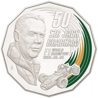 Copper-Nickel coin Australia KM# 3365 50. SIR JACK. BRABHAM. F1 WORLD CHAMPION. 1959.60.66.
