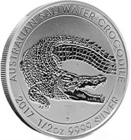AUSTRALIAN SALTWATER CROCODILE. 2017 1/2 oz 9999 SILVER. P. NM.