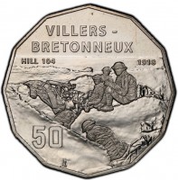 Copper-Nickel coin Australia KM# 3466 VILLERS - BRETONNEUX. HILL 104 1918. 50. EL.