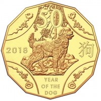 Gold Plated Cupronickel coin Australia KM# 3467 50. 2018 狗. YEAR OF THE DOG.