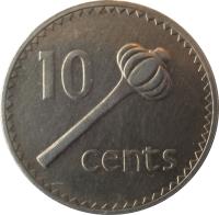 reverse of 10 Cents - Elizabeth II - 2'nd Portrait (1969 - 1985) coin with KM# 30 from Fiji. Inscription: 10 cents