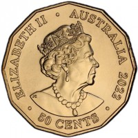Aluminium Bronze coin Australia KM# 4273 ELIZABETH II. AUSTRALIA. 2022. 50 CENTS. JC.