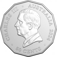 Copper-Nickel coin Australia KM# 4776 CHARLES III. AUSTRALIA 2024. 50 CENTS. DT.