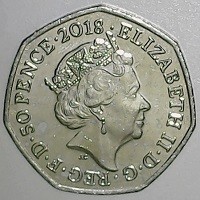 Copper-Nickel coin United Kingdom KM# 1558 ELIZABETH II · D · G · REG · F · D · 50 PENCE · 2018 · . JC.