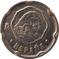 obverse of 50 Pesetas - Juan Carlos I - Philip V (1996) coin with KM# 963 from Spain. Inscription: ESPAÑA