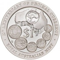 30th ANNIVERSARY DECIMAL CURRENCY. · ROYAL AUSTRALIAN MINT ·. AUSTRALIA PENNY. $1. 50 20 10 2 5 1. HH.