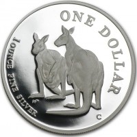 Silver coin Australia KM# 398 ONE DOLLAR. 1 OUNCE FINE SILVER. WP C.