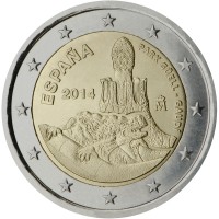 obverse of 2 Euro - Felipe VI - Parc Güell (2014) coin with KM# 1306 from Spain. Inscription: PARK GÜELL - GAUDÍ ESPAÑA 2014 M