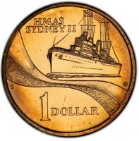 Aluminium Bronze coin Australia KM# 422 HMAS. SYDNEY II. C. VG. 1 DOLLAR.