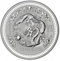 Silver coin Australia KM# 424 2000 龍. 1 OZ 999 SILVER.