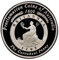 Silver coin Australia KM# 509 Proclamation Coins of Australia. 1800. BRITANNIA. 1797. The Cartwheel Penny.