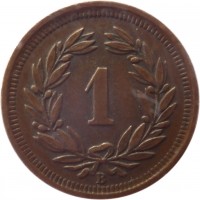 reverse of 1 Rappen (1850 - 1941) coin with KM# 3 from Switzerland. Inscription: 1 B