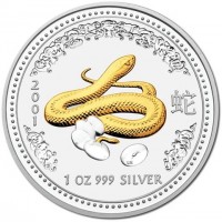 Silver coin Australia KM# 536 2001 蛇. 1 OZ 999 SILVER. P. LK.