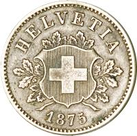 obverse of 10 Rappen (1850 - 1876) coin with KM# 6 from Switzerland. Inscription: HELVETIA 1850