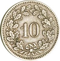 Switzerland coin 10 Rappen (1850 - 1876) reverse reverse of 10 Rappen (1850 - 1876) coin with KM# 6 from Switzerland. Inscription: 10