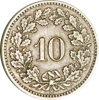 reverse of 10 Rappen (1850 - 1876) coin with KM# 6 from Switzerland. Inscription: 10