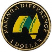 Aluminium Bronze coin Australia KM# 690.1 MAKING A DIFFERENCE. AUSTRALIA'S. VOLUNTEERS. 1 DOLLAR.