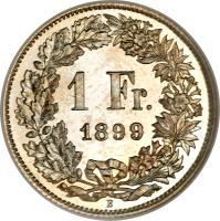 reverse of 1 Franc (1875 - 1967) coin with KM# 24 from Switzerland. Inscription: 1 Fr. 1875