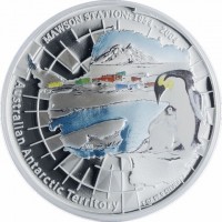 Silver coin Australia KM# 737 MAWSON STATION 1954 – 2004. Australian Antarctic Territory. P. WR. 1 OZ 99.9 SILVER.