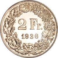 reverse of 2 Francs (1874 - 1967) coin with KM# 21 from Switzerland. Inscription: 2 Fr. 1874