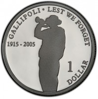 Silver coin Australia KM# 748a GALLIPOLI·LEST WE FORGET. 1945-2005. 1 DOLLAR.