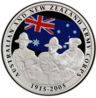 Silver coin Australia KM# 833 AUSTRALIAN AND NEW ZEALAND ARMY CORPS. 1915-2005. P. SB.