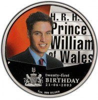 H.R.H. Prince William of Wales. twenty-first BIRTHDAY 21.06.2003. 1oz. 999 SILVER. P. LC.