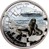 LEOPARD SEAL : 2005. Australian Antarctic Territory. P. SB. 1 OZ 99.9 SILVER.